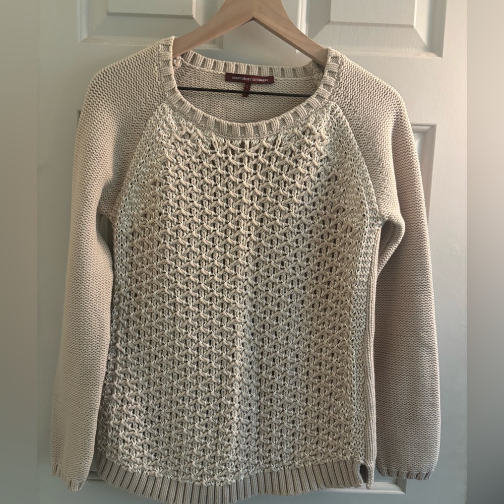 Comptoir Des Cotonniers Cream Sweater Raglan Sleeve Textured front 100% cotton L